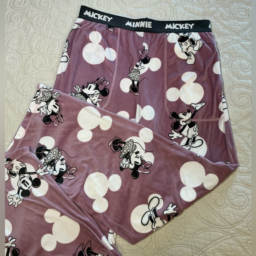 Disney Mickey & Minnie Women’s Soft Plush Velour Mauve Pajama pants Size XS - Picture 2 of 9